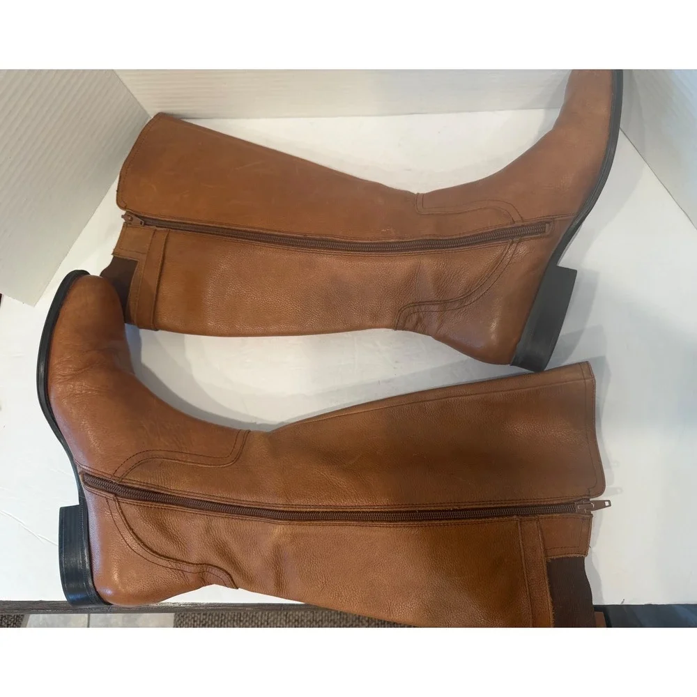 Naturalizer Cognac Brown Leather Buckle Tall Knee High Wide Calf Riding Boots 10